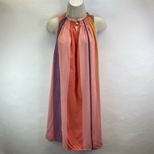 Loft Pink Multi Color Striped Swing Dress Sleevele